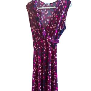 Leota Woman’s Felicity Purple Pink Floral Size‎ Large Wrap MIDI Dress Sleeveless